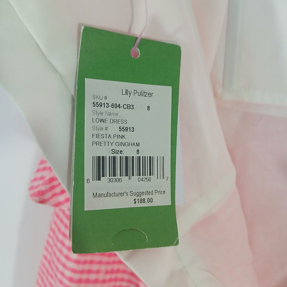 Lilly Pulitzer Lowe Dress 8 Fiesta Pink Gingham Peplum NWT Preppy Coastal Resort - Picture 11 of 14